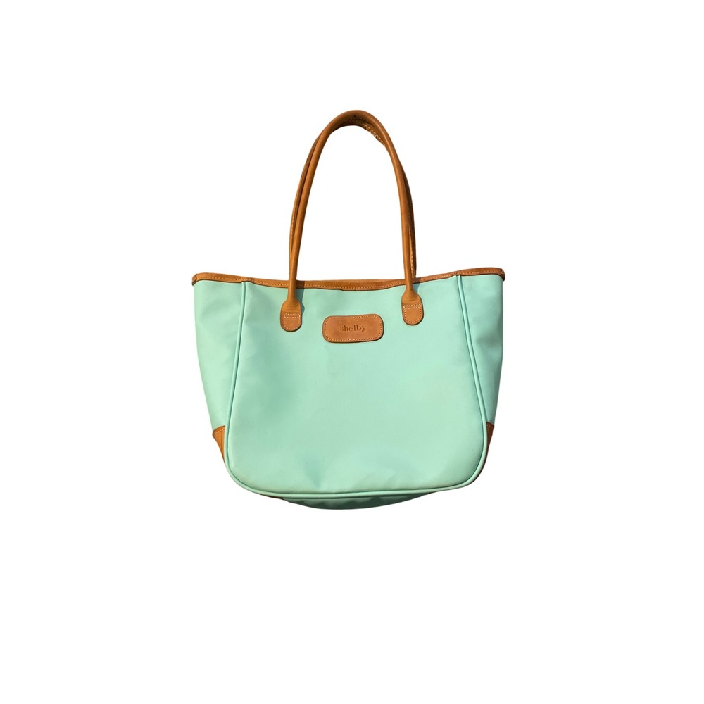 Turquoise Medium Holiday Tote Design Canvas Leather Trim Personalized Shelby